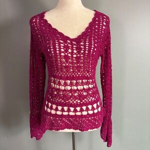 Vintage Joe Boxer Crochet Sweater M? Chenille Y2K Boho Ren Hippie Fairy Grunge